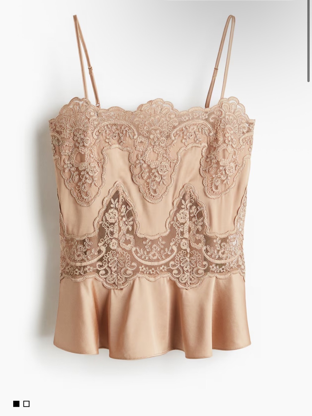 H&M Beige Lace-Trim Satin Cami and Skirt Set